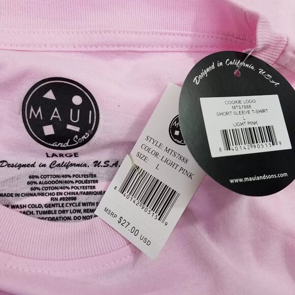 Maui and Sons Cookie Logo T-Shirt Mens Size Large- Light Pink - Picture 3 of 3
